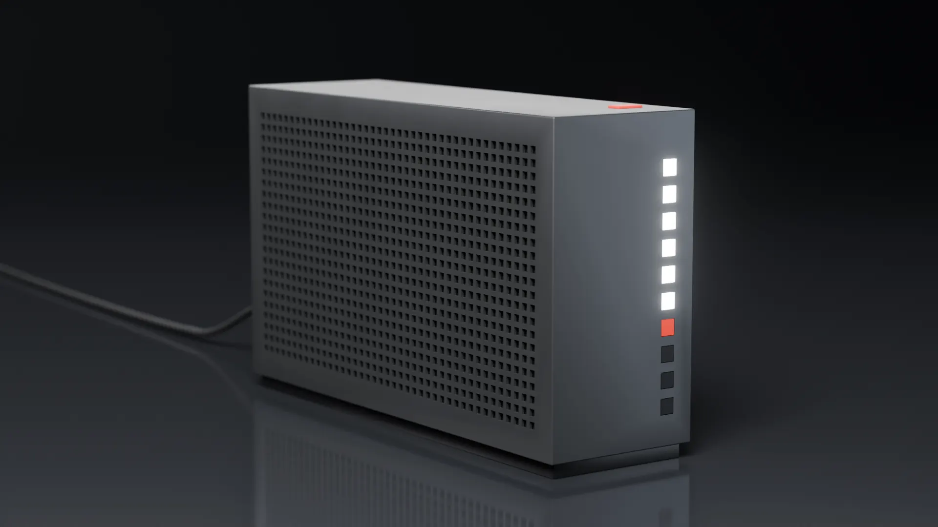 The box at work, six white lights and one red