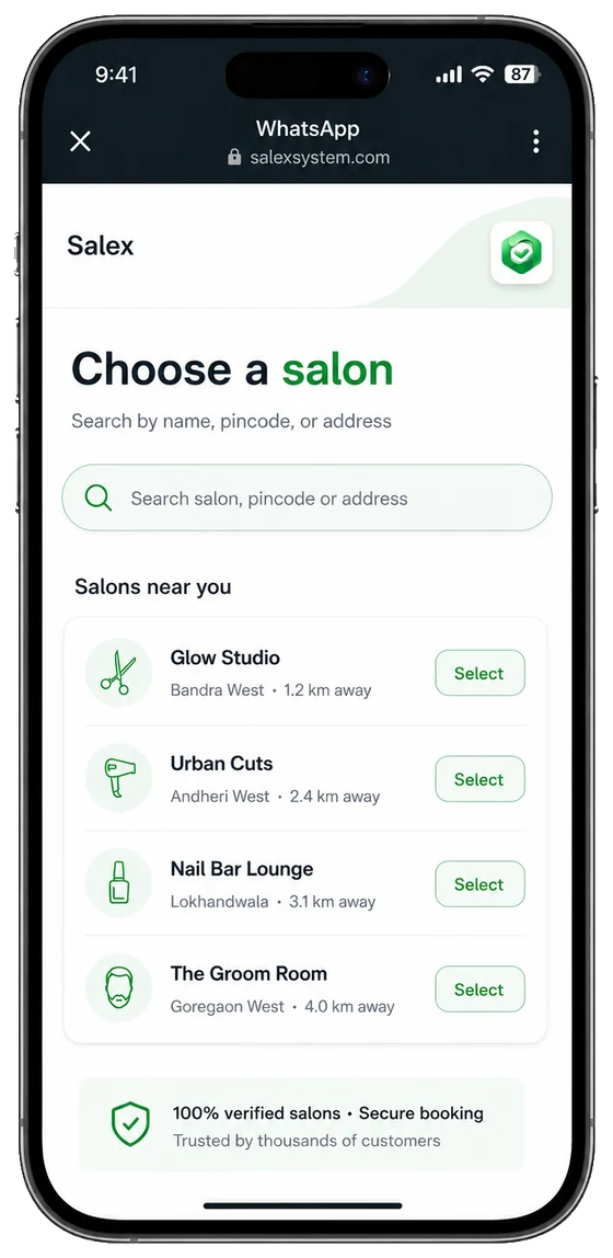 Salex on WhatsApp — picking a time slot